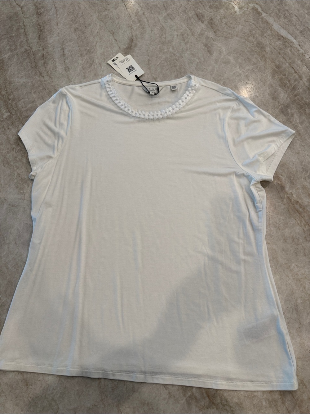 Ted Baker London White Short Sleeve Tee with Embellished Neck